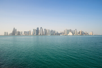 Fototapeta premium Panoramic view with modern skyscrapers in the centre of Doha