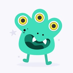 Funny Space Monster. Cute Alien, Planets, Rockets, UFOs. Isolated on a white background. Vector illustration.
