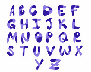Blue English alphabet in a flat style isolated on a white background.