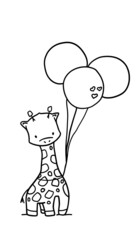 Cute giraffe with balloons in cartoon style. Valentine doodle