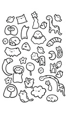 Collection of hilarious kawaii characters. Vector illustration