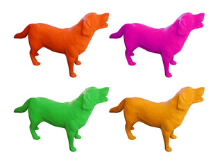 side view four color dog standing, on white background, animal, decor, object, vintage, copy space