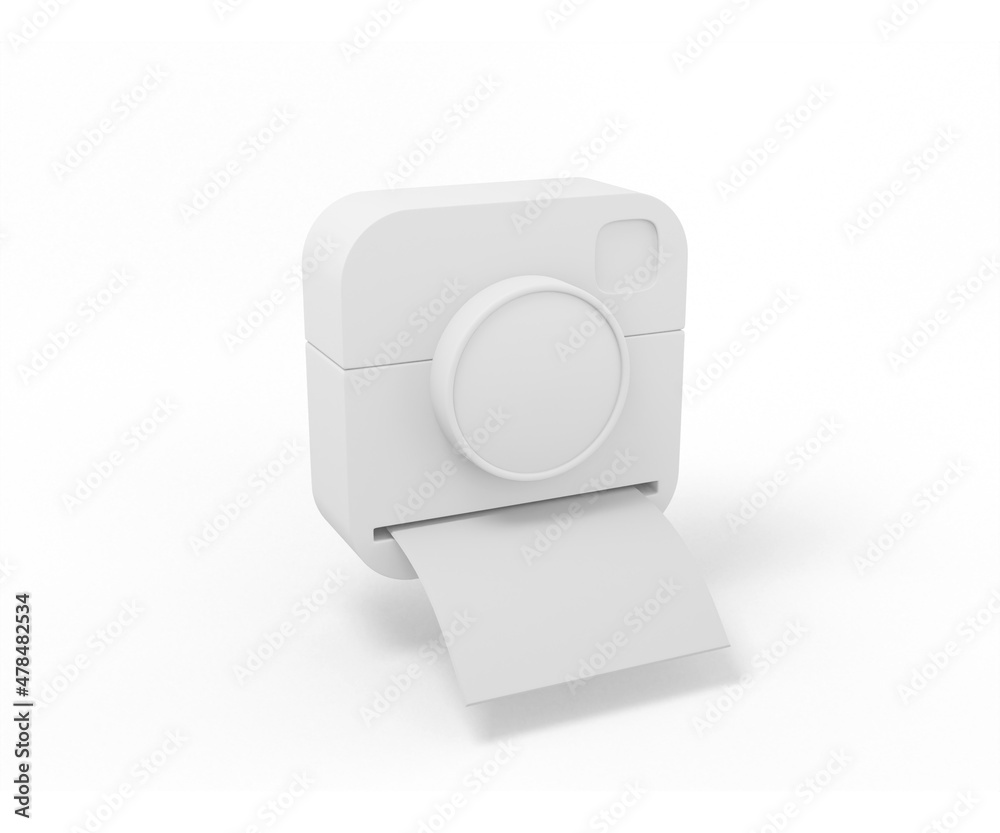 Poster white camera with instant photos on a white background. minimalistic design object. 3d rendering ico