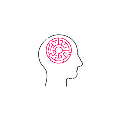 Logic games concept, creative thinking, head maze line icon, mind labyrinth, mental work, strategic thinking, psychology vector logo.