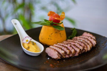 Thai duck breast with passion fruit purree