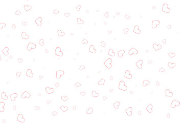 A scattering of pink hearts on a white background. Valentine's day pattern