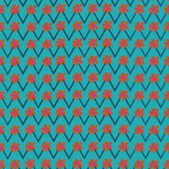 Blue with flowers zigzag seamless vector repeat pattern print background