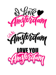 I Love Amsterdam - cute lettering postcard.