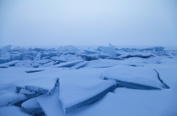 Natural blue ice of Baikal Lake