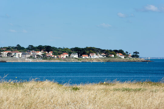 Cliffs and coastal path in Prefailles village. Loire-Atlantique coast	