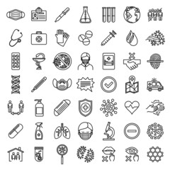 Coronavirus line icon set. Contains vector icons as virus, illness, flu, medical tools and other