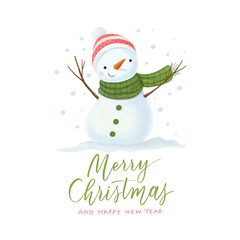 Fototapeta na wymiar Vector illustration of Christmas snowman with hat and scarf isolated on white background