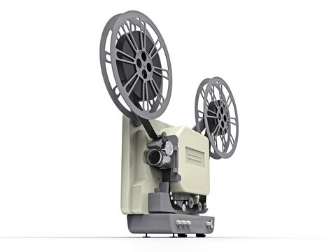 3d cinema film projector isolated on white background. 3d rendering.