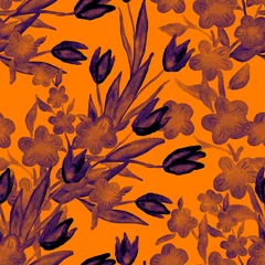 Gordijnen Aquarel naadloze patroon met lente bloemen boeketten. Vintage botanische illustratie. Elegante decoratie voor elk soort ontwerp. Fashion print met kleurrijke abstracte bloemen. Aquarel textuur. © Natallia Novik