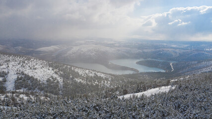 Aerial view of snowy forest in Ankara,TURKEY.