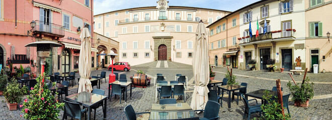 Castel Gandolfo city street view in famous downtown at Liberty Square with beautiful ancient...
