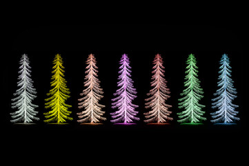 tree made of lights of different colors on a black background