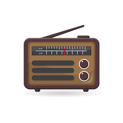 vector illustration of retro style brown  radio on white background
