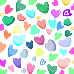 Fototapeta na wymiar Abstract seamless chaotic print with hearts elements. Wallpaper for girls. Fashion style pattern