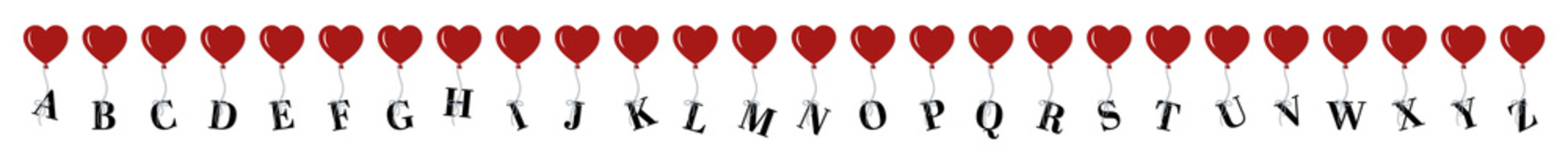 Heart Balloon Letters Valentine's Day Alphabet Red Hearts Font