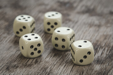 dice on wooden table, concept of chance luck