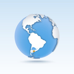 Argentina - country map and flag located on globe, world map.