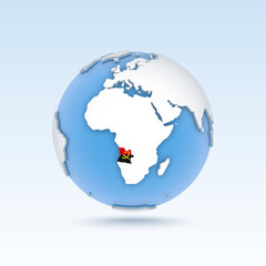 Naklejka premium Angola - country map and flag located on globe, world map.