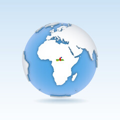 Central African Republic - country map and flag located on globe, world map.