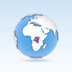 Democratic Republic of the Congo - country map and flag located on globe, world map.