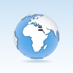 Egypt - country map and flag located on globe, world map.