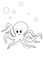 Linear drawing of an isolated octopus coloring book on white background coloring template