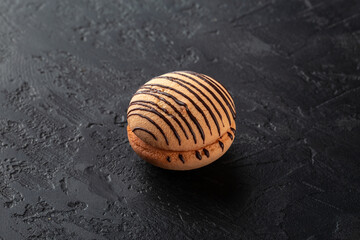 Healthy food concept. Homemade organic energy cookies on black slate stone background with copy space