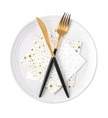 Plate with gift for Valentine's Day special meal concept.