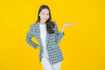 Portrait beautiful young asian woman smile with action