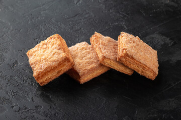 Healthy food concept. Homemade organic energy cookies on black slate stone background with copy space