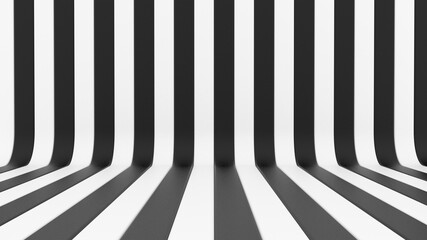 Black and white vertical lines on wall and floor background 3D render