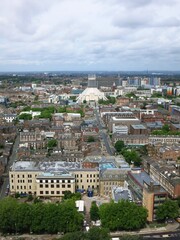 Aerial view with famous Roman Catholic Liverpool Metropolitan Cathedral.