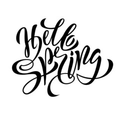 Obraz premium Hello Spring. Lettering handwritten on a white background. Vector.