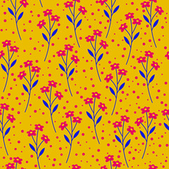 Seamless pattern. Stylized flowers on yellow background. Vector illustration.