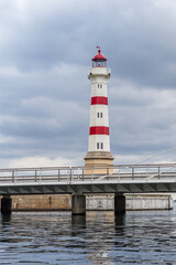 Red an White Striped Lighthouse in Malmo, Sweden, Europe
