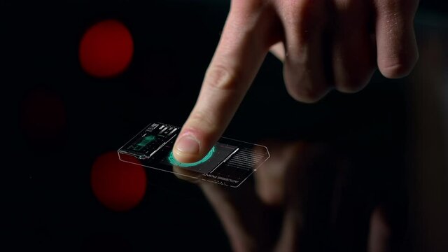 Closeup futuristic fingerprint scanner denying system launch verification fale