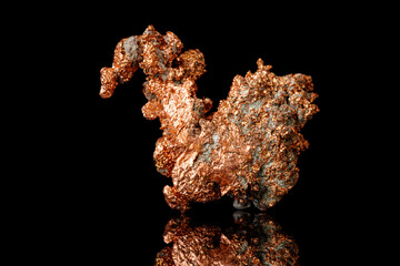 Macro mineral stone Copper on black background