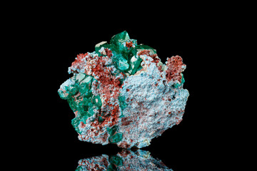 macro mineral stone Dioptase on a black background