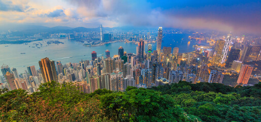 Hong Kong Panorama Aerial View Day and Night Cityscape