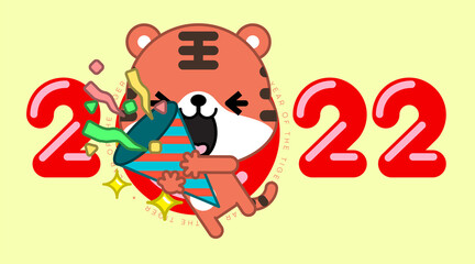 Fototapeta premium 2022 Year of the Tiger, cute cartoon tiger. Vector illustration.