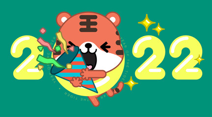 Naklejka premium 2022 Year of the Tiger, cute cartoon tiger. Vector illustration.