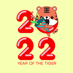 2022 Year of the Tiger, cute cartoon tiger. Vector illustration.
