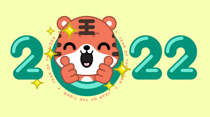 2022 Year of the Tiger, cute cartoon tiger. Vector illustration.