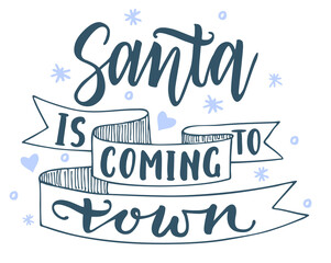 Santa is coming in town. Background Banner for social media content. Vector hand drawn lettering illustration design. Art comic style poster, t shirt print, post card, video blog cover