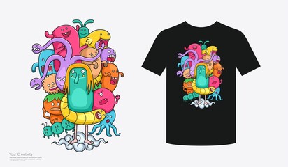 Colorful cute doodle monster t-shirt design